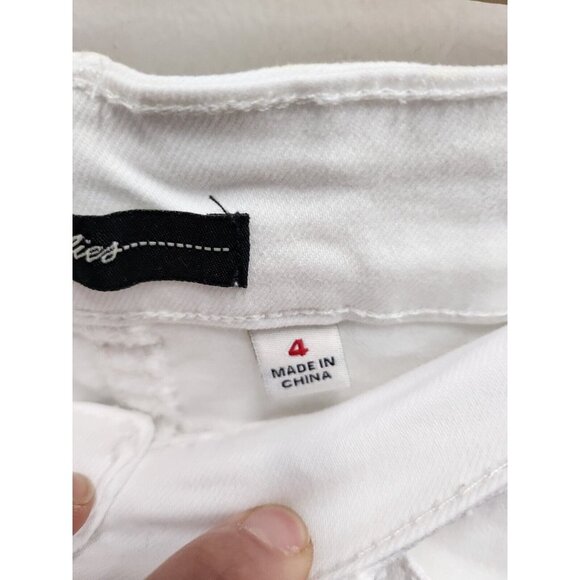 Supplies Womens Jean Shorts 4 White Denim Logo Distressed Mid Rise Flat Front - Picture 8 of 9